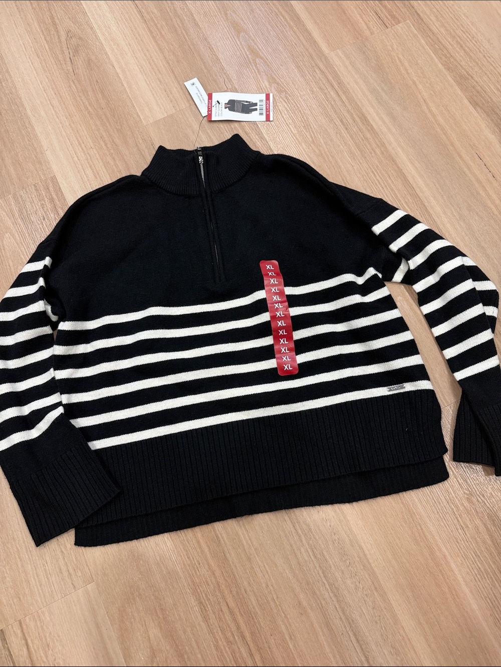 Dkny Black Half-Zip Sweater with White Stripes xl